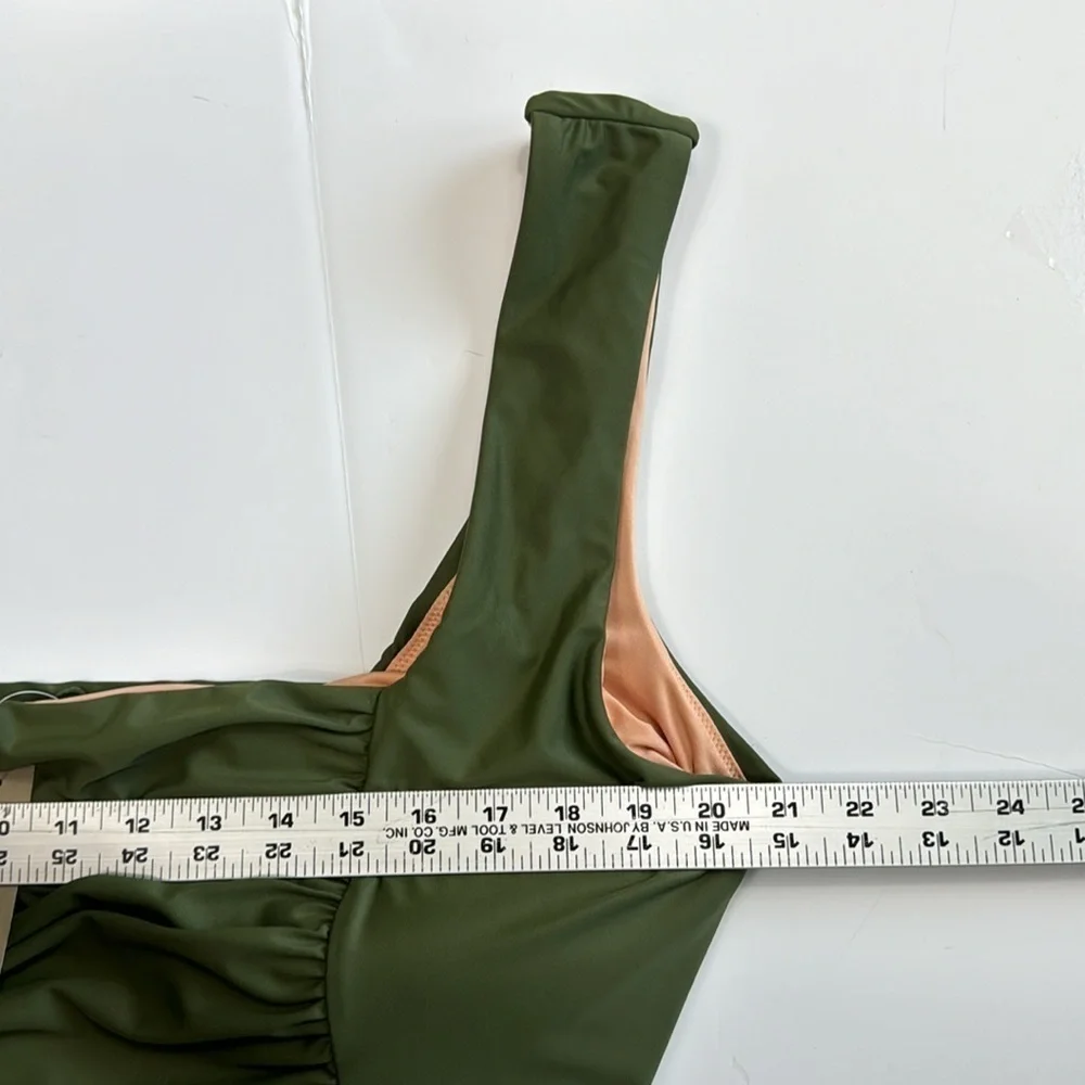 J. Crew Ruched Squareneck  One Piece‎ Swimsuit Women's Plus 24 Green New BF179